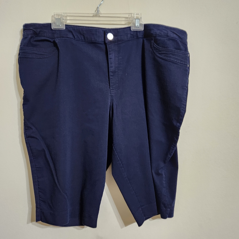 CJ Banks Women's Dark Blue Bermuda Shorts with Zipper & Button Closure.